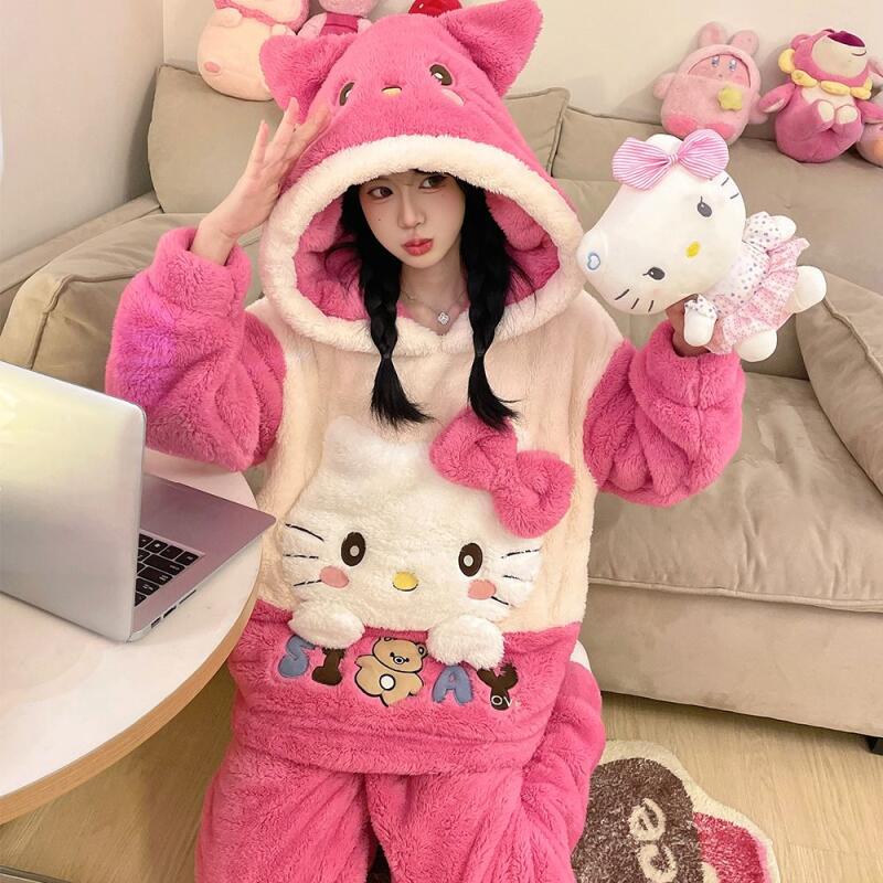 Thermal Long John - Sanrios Cinnamoroll Koraal Fluwelen Pyjama Vrouwen