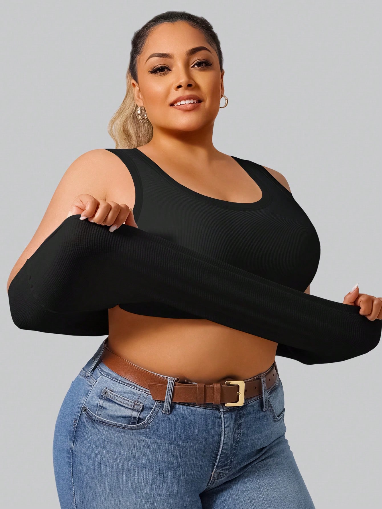 Tank Top Ribbed - Plus size dames crop tanktop met