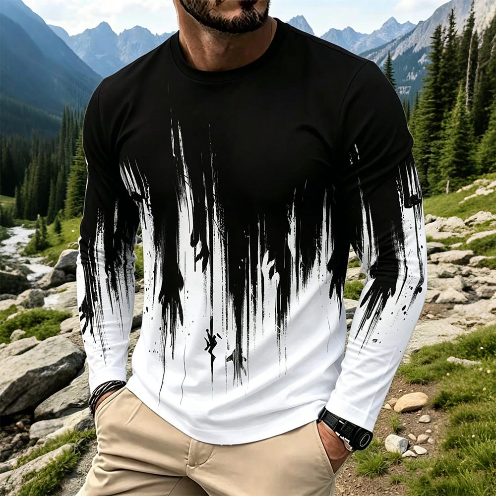 Base Layer Top - Herentrui met gradiënt inktspatprint, lange mouwen,